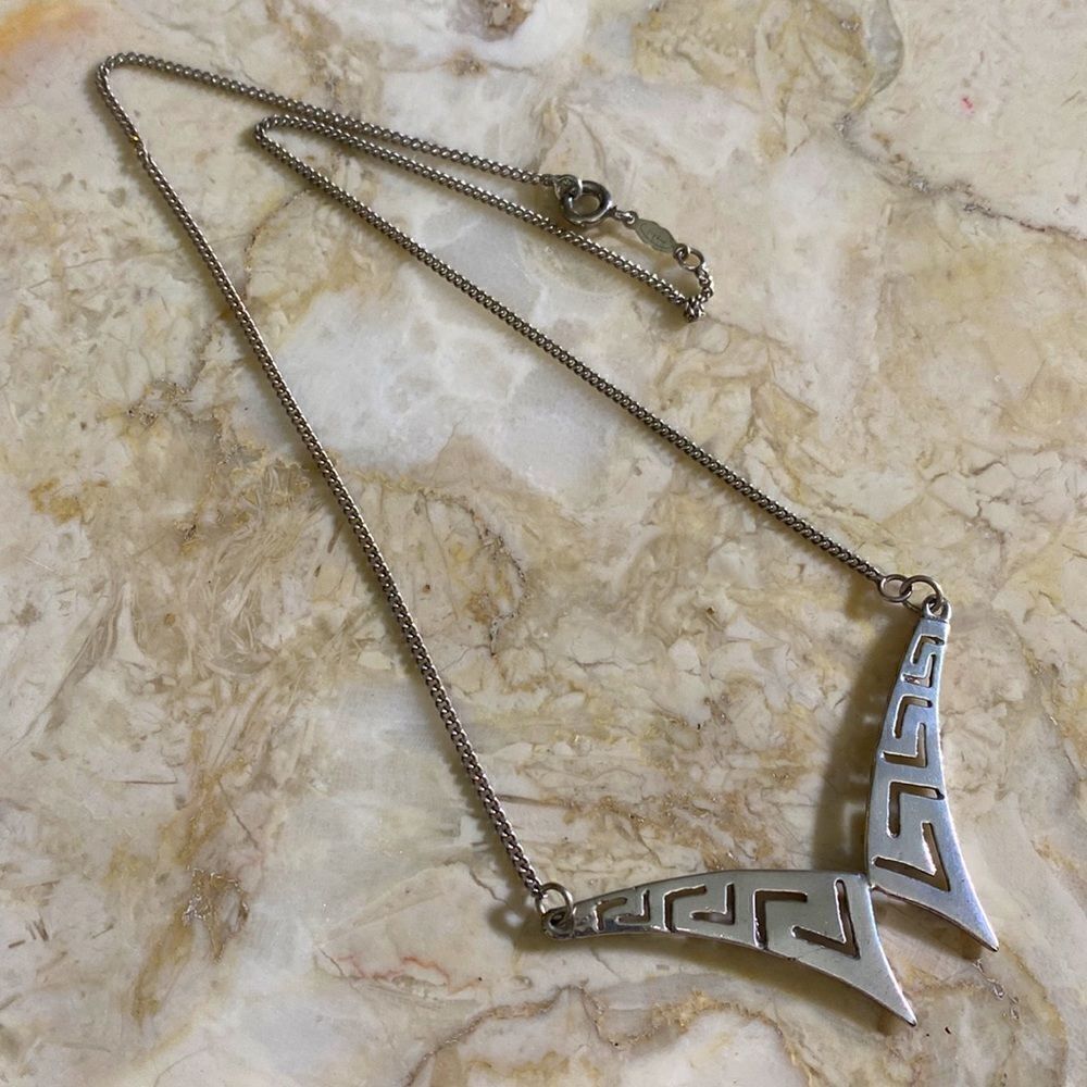 925 Sterling Silver Greek Key 1980’s Butterfly Necklace